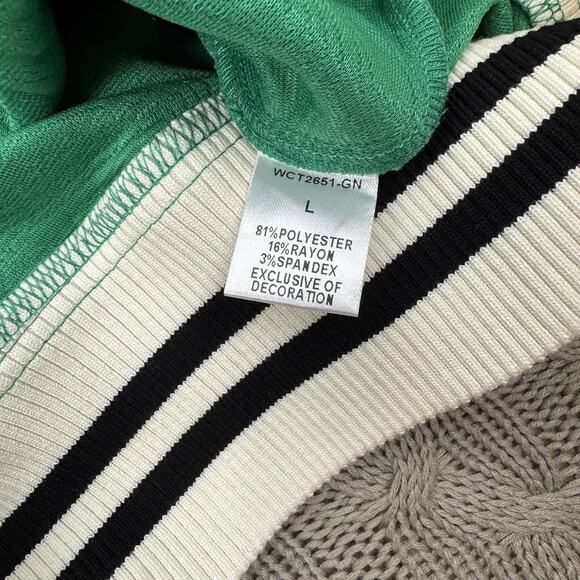 THML Women’s Lainey Quilted Varsity Style Kelly Green & Cream Jacket Size Large - Picture 11 of 12